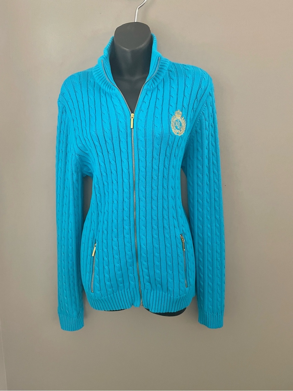 Ralph Lauren Aqua Cable-Knit Zip Cardigan